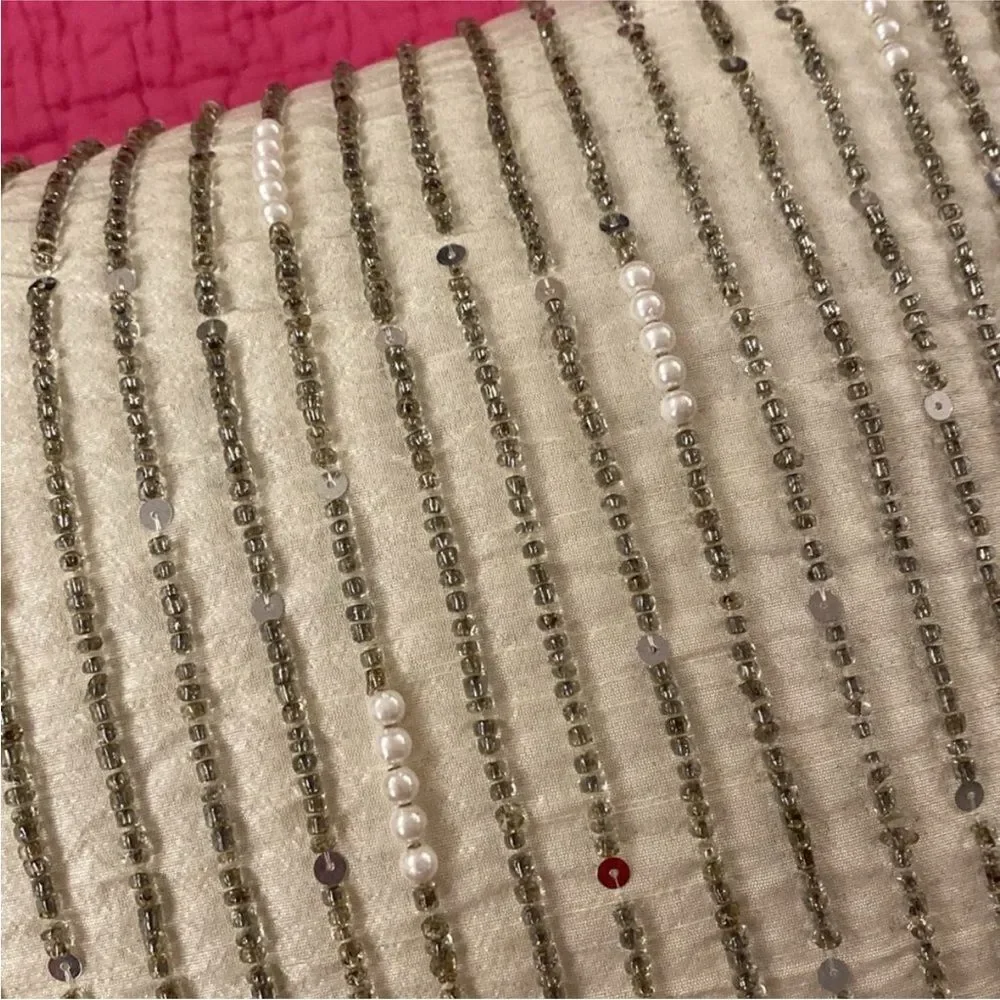 Z Galerie Elegant Cream and Silver Beaded Pillow